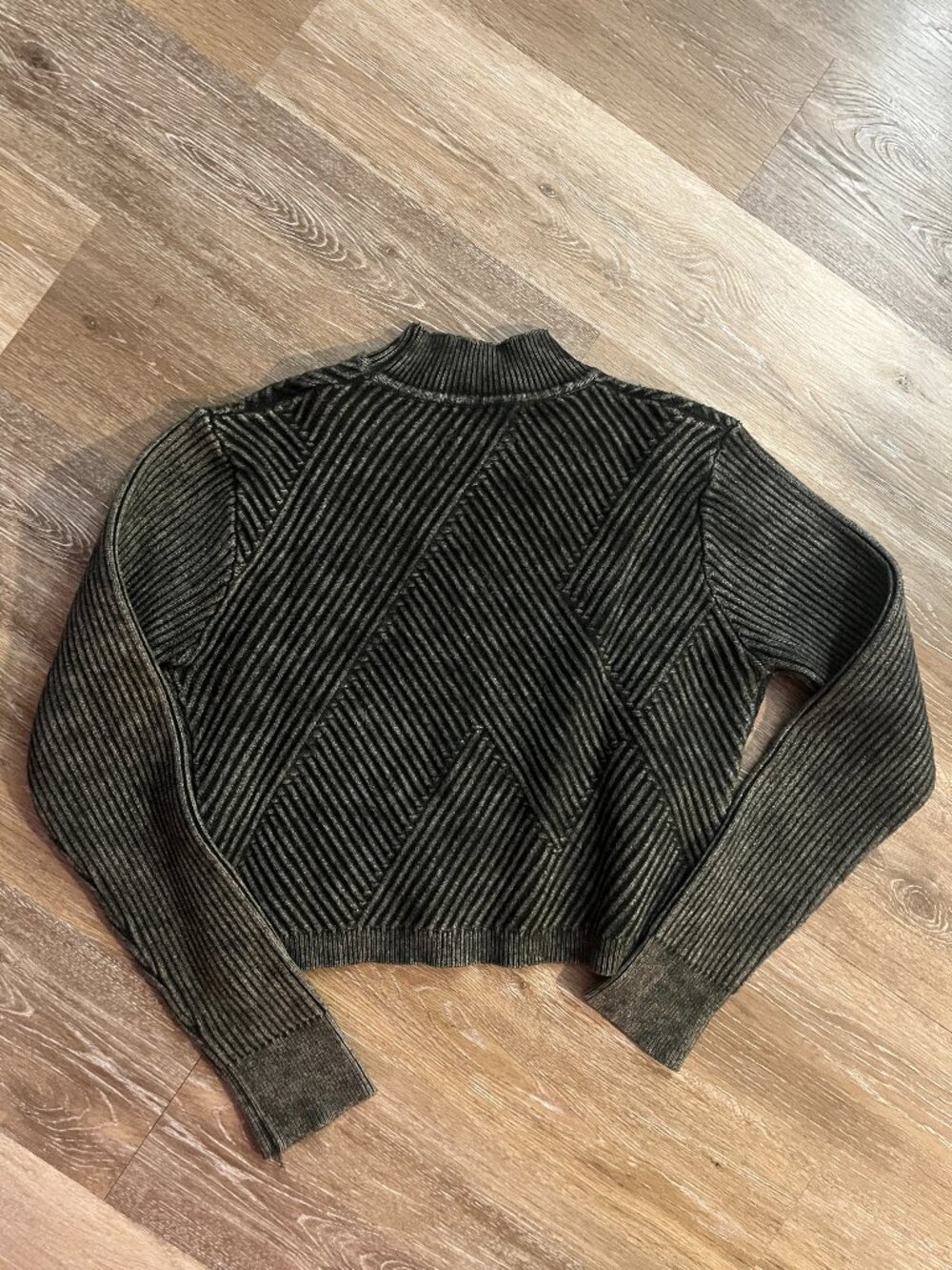 Unique Vintage Dark Gray Black Striped Wool Knit Mock Neck Sweater